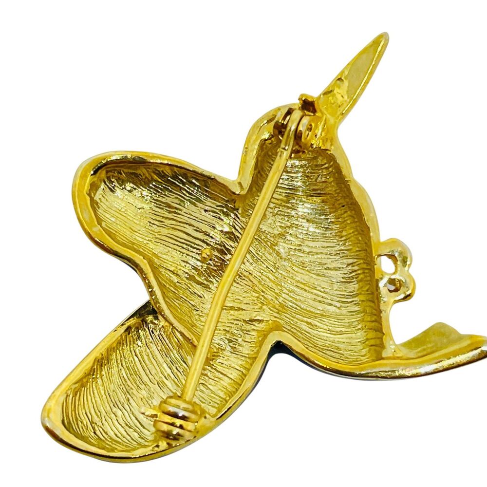Vintage gold tone enamel rhinestones bird animal figural designer brooch - Picture 3 of 6